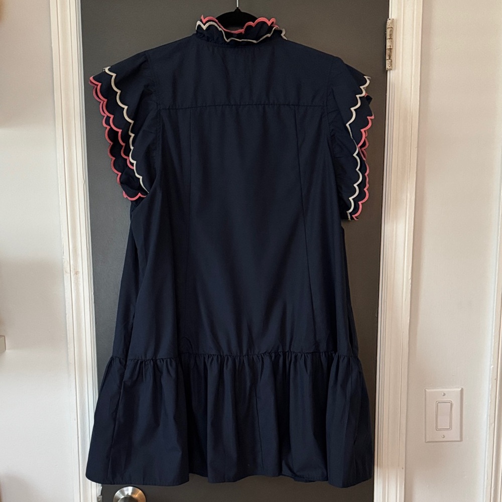 Umgee Navy Dress with Pink and White Trim size Large - Picture 5 of 6